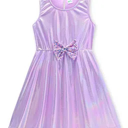 Hola Bonita Knit Shimmer Party Dress With Full Sleeves Sequinned Shrug & Bow Applique - Lilac image 3