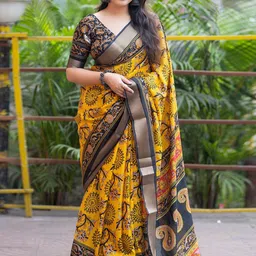 Mitera Floral Printed Zari Saree With Unstitched Blouse Piece-picture-23