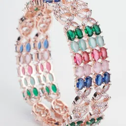 Opal Touch Set Of 2 Rose Gold-Plated & Multi Brass American Diamond Bangle image 2