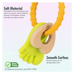 Baybee Wrist Wooden & Silicone Teether for Babies to Soothe Their Gums BPA Free Non Toxic Food Grade Chewing Baby Teether - Multicolor image 4