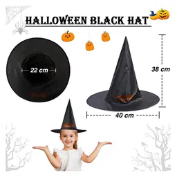 Sarvda Halloween Theme Three Fourth Sleeves Witch Costume With Hat & Spooky Pumpkin - Black image 4