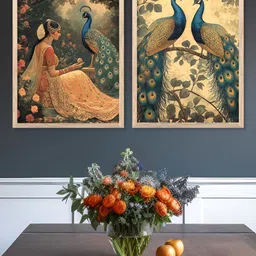 Kotart Green & Beige 2 Piece Birds and Animals Wooden Wall Art-image-76