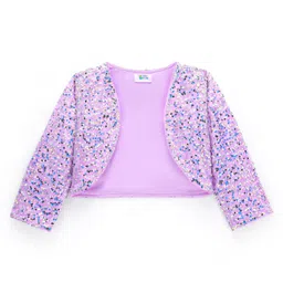 Hola Bonita Knit Shimmer Party Dress With Full Sleeves Sequinned Shrug & Bow Applique - Lilac image 5