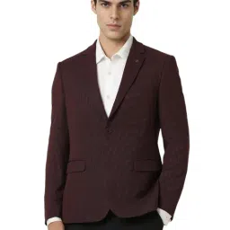 Van Heusen Maroon Slim Fit Self Pattern Blazer-picture-17