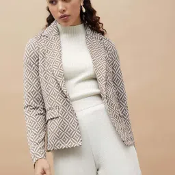 Code by Lifestyle White & Brown Jacquard Pattern Blazer-image-40