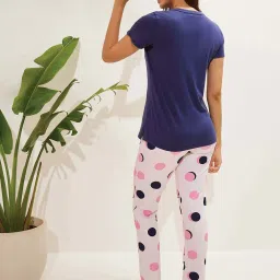 Sweet Dreams Iconic Navy & White Cotton Printed T-Shirt Pyjamas Set image 2