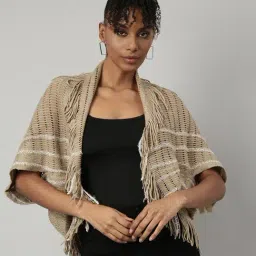 showoffff SHOWOFF Khaki Self Design Poncho-picture-26