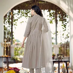 Tikhi Imli Beige Flared Fit Embroidered Kurta and Pants with Dupatta image 2