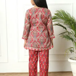 READIPRINT FASHIONS Kids Red & Grey Printed Kurti with Pants image 2