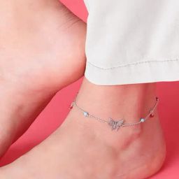 Zavya 92.5 Sterling Silver Rainbow Butterfly Rhodium with Colorful Beads Anklet for Women-picture-12