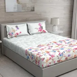 GM 'Matthiola' Multicolor Cotton 150 TC Double Bedsheet with 2 Pillow Covers-picture-19