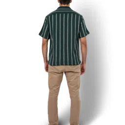 celio Celio* Green Cotton Regular Fit Striped Shirts image 2