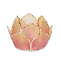 Pure Home and Living Pink & Green Mother of Pearl 12 Petals Capiz Tea Light Holder image 2