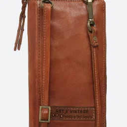 Art N Vintage Insignia Cognac Leather Textured  Zip Around Wallet for Women image 2