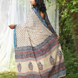 Unnati Silks Ivory Printed Saree With Unstitched Blouse image 2