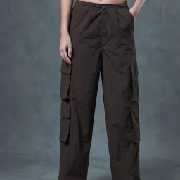 Bewakoof Dark Brown Relaxed Fit High Rise Parachute Pants image 2