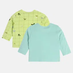 MINIKLUB Boys Green & Blue Printed Full Sleeves T-Shirt (Pack Of 2) image 2