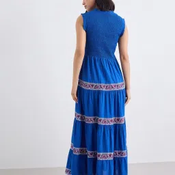 Styli Blue Cotton Embellished Fit & Flared Dress image 2