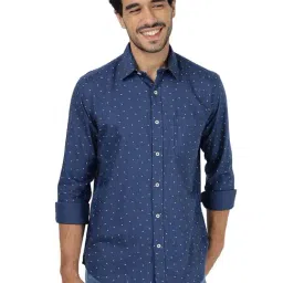 Greenfibre Blue Cotton Regular Fit Printed Shirt-image-1
