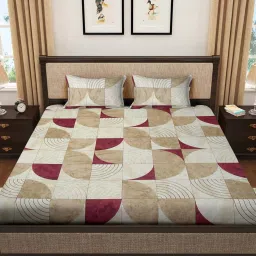 Klotthe Brown & Red 400 TC Cotton Double Elastic Book Fold Bedsheet with 2 Pillow Covers image 2