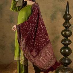 HK colours of fashion Ethnic Motifs Embroidered Pashmina Unstitched Dress Material image 5