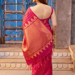 Soch Fuchsia Tussar Zari Woven Saree with Tasselled Border image 2