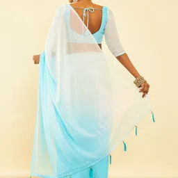 Soch Aqua Blue Plain Saree With Unstitched Blouse image 2