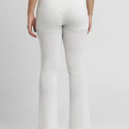 Forever 21 White Self Design Regular Fit Mid Rise Pants image 2