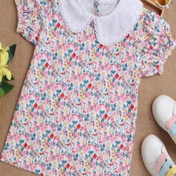 BRIGHT STARS KIDSWEAR Girls Floral Print Puff Sleeve Peter Pan Collar Top-picture-37