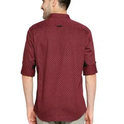 Basics Red Cotton Slim Fit Printed Shirt image 2