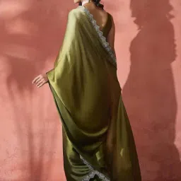 Saree Mall Green Satin Embellished Saree with Blouse Piece image 3
