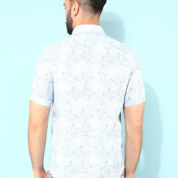 Crimsoune Club Blue Cotton Slim Fit Floral Print Shirt image 2