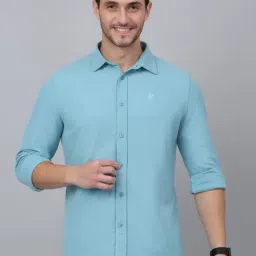 Cantabil Light Teal Regular Fit Self Pattern Shirt-image-25
