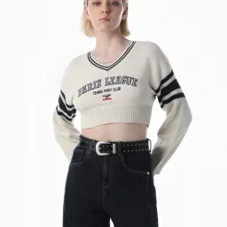 Only White Cotton Woven Design Pullover-image-88