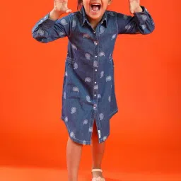 Tales & Stories Kids Blue Cotton Embroidered Full Sleeves Dress-picture-14