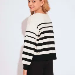 VERO MODA GIRL Kids Birch Striped Full Sleeves Pullover Sweater image 2