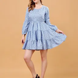Moda Rapido Floral Print Puff Sleeve Crepe Fit & Flare Dress-image-11
