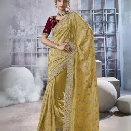 Odette Yellow Georgette Embellished Saree With Unstitched Blouse-picture-14