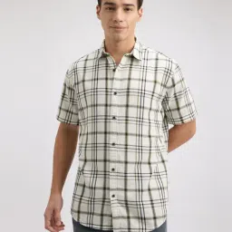 Pepe Jeans Olive & Off White Cotton Regular Fit Checks Shirt-picture-11