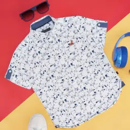 Pantaloons Junior Kids White & Blue Cotton Printed Shirt-picture-22