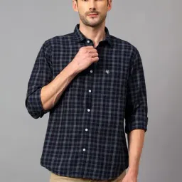 Cantabil Navy Blue Cotton Regular Fit Checks Shirt-image-20