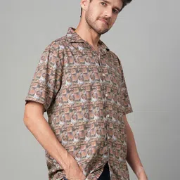 Mast & Harbour Geometric Printed Spread Collar Short Sleeves Relaxed Fit Shirt image 3