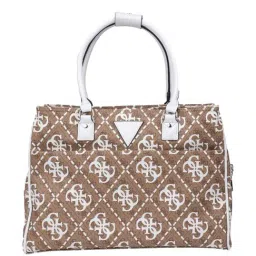 GUESS White & Brown Wilder Shopper Printed Medium Tote-picture-29
