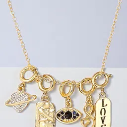 OOMPH Women Combo Of 5 Gold Tone Evil Eye Charms with Link Chain Necklace-picture-26