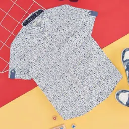 Pantaloons Junior Kids White & Blue Cotton Floral Print Shirt-picture-29