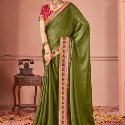 Saree Mall Olive Silk Zari Saree with Blouse Piece-picture-40