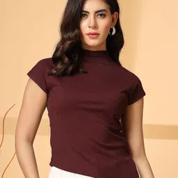 STYLECAST X KASSUALLY Women Solid High Neck Crop Top image 1
