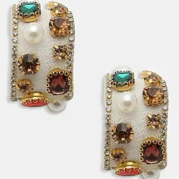 Sohi Gold Plated Party Designer Stone Hoop Earrings image 5