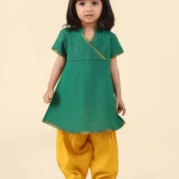 Fabindia Kids Green & Yellow Embellished Kurti & Salwar-image-33