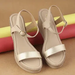 D'LORZERI Women's Beige Ankle Strap Wedges-picture-30